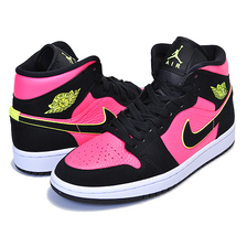 NIKE WMNS AIR JORDAN 1 MID BLACK/VOLT-HOT PUNCH-WHITE BQ6472-006画像