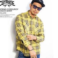 CUTRATE SPRING CORDUROY CHECK SHIRT -YELLOW-画像