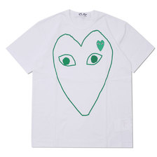 PLAY COMME des GARCONS MEN'S OUTLINE HEART WAPPEN TEE WHITExGREEN画像