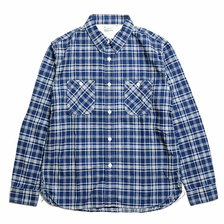 BURGUS PLUS L/S Indigo Check Work Shirt Navy Base HBP-300CK画像