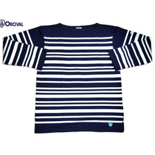 Orcival #6101-1952 MEN'S L/S BOATNECK TEE/navy x white画像