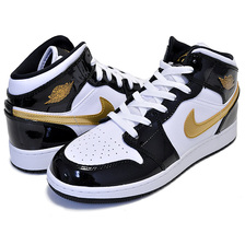 NIKE AIR JORDAN 1 MID SE(GS) black/metallic gold-white BQ6931-007画像