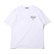 GUESS MEN'S S/SLV OVERSIZED TEE SHIRT W/CHEST & BACK MULTI PRINT WHITE MJ2K8601AT-WHT画像