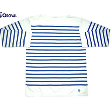 Orcival SK00WC-6101 MEN'S L/S SILK BOATNECK TEE white x blue画像