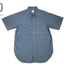 CORONA CS001S-19-01 NAVY 1POCKET CHAMBRAY S/S SHIRTS blue画像