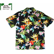 TWO PALMS FLOWER RAYON HAWAIIAN SHIRTS black画像