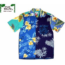 TWO PALMS PATCHWORK RAYON HAWAIIAN SHIRTS blue画像