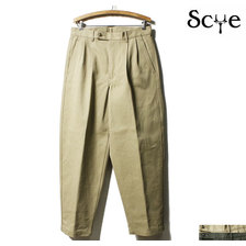 SCYE BASICS Selvedge Chino Pleated Wide Tapered Trousers 5119-83550画像