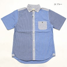 BARNS クレイジーストライプ 半袖ボタンダウンシャツ BR-7945画像