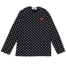 PLAY COMME des GARCONS MENS DOT RED HEART L/S TEE BLACK画像