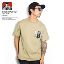 BEN DAVIS CHECK POCKET S/S TEE -BEIGE- C-9580069画像