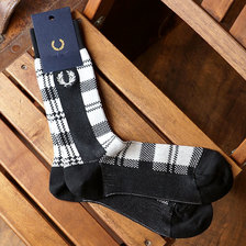 FRED PERRY TARTAN MIDLE SOCKS OFF WHITE F19924画像