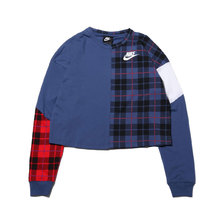 NIKE AS W NSW TOP LS PLAID MYSTIC NAVY/WHITE/WHITE BV4675-469画像