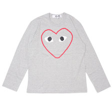 PLAY COMME des GARCONS MENS HEART OUTLINE L/S TEE GRAY画像