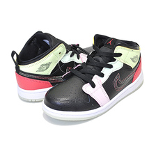 NIKE AIR JORDAN 1 MID SE(TD) black/ember glow-barely volt GLOW IN THE DARK AV5172-076画像