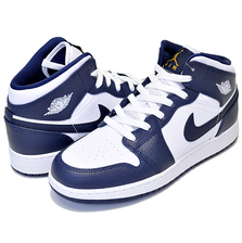 NIKE AIR JORDAN 1 MID(GS) white/metallic gold-obsidian 554725-174画像