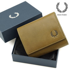 FRED PERRY LAUREL LEAF DYED LEATHER COMPACT WALLET OLIVE F19920画像