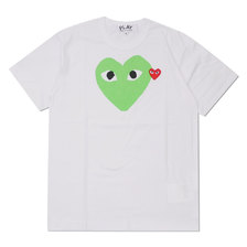 PLAY COMME des GARCONS MENS COLOR HEART PRINT TEE WHITExGREEN画像