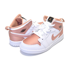 NIKE JORDAN 1 MID(TD) white/rose gold-black 644507-190画像