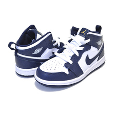 NIKE JORDAN 1 MID(TD) white/metallic gold-obsidian 640735-174画像