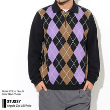 STUSSY Argyle Zip L/S Polo 1140159画像