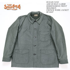 SUGAR CANE ADD HUMAN LABOR HERRINGBONE PRINT MOLESKIN FRENCH WORK JACKET SC14547画像