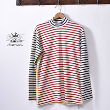 ANATOMICA MOCK NECK TEE LONGSLEEVE HORIZONTAL STRIPE MULTI COLOR画像