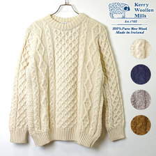 Kerry Woollen Mills Aran Cable Crew Neck Heavy画像