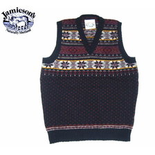 Jamieson's MK176V ALLOVER FAIRISLE V-NECK SLIPOVER navy mix画像