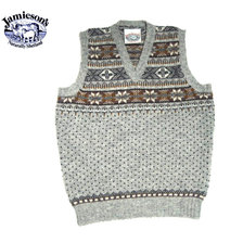 Jamieson's MK176V ALLOVER FAIRISLE V-NECK SLIPOVER grey mix画像