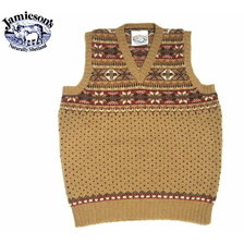 Jamieson's MK176V ALLOVER FAIRISLE V-NECK SLIPOVER medium brown mix画像
