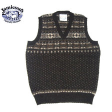 Jamieson's MK176V ALLOVER FAIRISLE V-NECK SLIPOVER dark brown mix画像