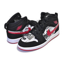 NIKE JORDAN 1 MID SE (PS) black/gym red-white BQ6932-061画像