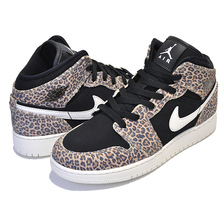 NIKE AIR JORDAN 1 MID SE (GS) LEOPARD black/pale ivory-desert ore BQ6931-021画像