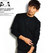 GLAD HAND WAFFLE HENLEY L/S T-SHIRTS -BLACK-画像
