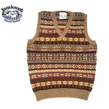 Jamieson's MK176V ALLOVER FAIRISLE V-NECK SLIPOVER beige mix画像