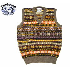 Jamieson's MK176V ALLOVER FAIRISLE V-NECK SLIPOVER taupe mix画像