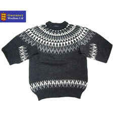 Guernsey Woollens NORDIC PATTERN CREW NECK SWEATER charcoal画像