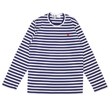PLAY COMME des GARCONS MENS BORDER SMALL RED HEART L/S TEE WHITExNAVY画像