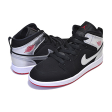 NIKE JORDAN 1 MID(PS) black/gym red-metallic silver 640734-057画像