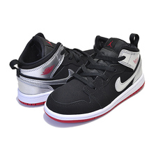 NIKE JORDAN 1 MID (TD) black/gym red-metallic silver 640735-057画像