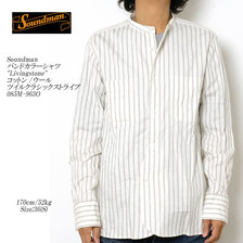 Soundman バンドカラーシャツ "Livingstone" コットン/ウールツイルクラシックストライプ 085M-963O画像