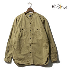 orslow NO COLLAR SHIRT KHAKI TWILL 01-8073-40画像