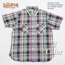 SUGAR CANE SUCKER MADRAS S/S WORK SHIRT SC38435画像