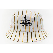 STUSSY Big Logo Striped Bucket Hat 132968画像