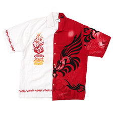 AWESOME BOY &times; Ichiryu made Remake Rayon Shirt (TRIBAL) WHITE RED画像