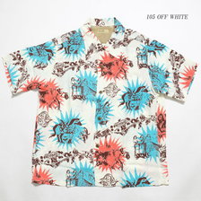 KEONI OF HAWAII S/S RAYON HAWAIIAN SHIRT "GAUGUIN WOODCUT III" by JOHN MEIGS SS38466画像
