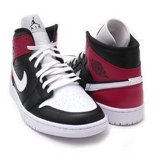 NIKE WMNS AIR JORDAN 1 MID BLACK/WHITE-NOBLE RED BQ6472-016画像