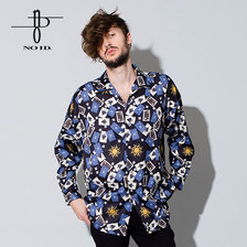 NO ID. BLACK トランププリント総柄長袖オープンカラーBIG-SH 447777-469S画像