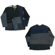 rebear by Johnbull リメイク パッチワーク ジャケット ネイビー X2001画像